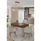 Baresmu Karba 80X132 Açılabilir Sunta Masa Yemek Odası Takımı, Mutfak Takımı 4 Adet Sandalye - Ceviz - Krem