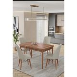 Baresmu Karba 80X132 Açılabilir Sunta Masa Yemek Odası Takımı, Mutfak Takımı 4 Adet Sandalye - Meşe - Krem