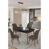 Baresmu Karba 80X132 Açılabilir Sunta Masa Yemek Odası Takımı, Mutfak Takımı 4 Adet Sandalye - Siyah - Antrasit