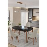 Baresmu Karba 80X132 Açılabilir Sunta Masa Yemek Odası Takımı, Mutfak Takımı 4 Adet Sandalye - Siyah - Krem