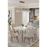 Baresmu Karba 80X132 Açılabilir Sunta Masa Yemek Odası Takımı, Mutfak Takımı 6 Adet Sandalye - Beyaz