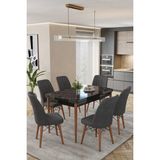 Baresmu Karba 80X132 Açılabilir Sunta Masa Yemek Odası Takımı, Mutfak Takımı 6 Adet Sandalye - Siyah Mermer - Siyah