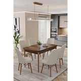 Baresmu Karba Ceviz 80x132 Açılabilir Sunta Masa Yemek Odası Takımı, Mutfak Takımı 6 Adet Sandalye Krem