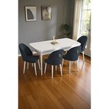 Baresmu Mura Beyaz 80x132 Açılabilir Mdf Masa Yemek Odası Takımı, Mutfak Takımı 4 Adet Sandalye Antrasit