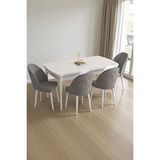 Baresmu Mura Beyaz 80x132 Açılabilir Mdf Masa Yemek Odası Takımı, Mutfak Takımı 4 Adet Sandalye Gri