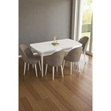 Baresmu Mura Beyaz 80x132 Açılabilir Mdf Masa Yemek Odası Takımı, Mutfak Takımı 4 Adet Sandalye Kahverengi