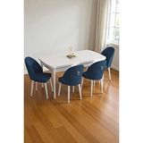 Baresmu Mura Beyaz 80x132 Açılabilir Mdf Masa Yemek Odası Takımı, Mutfak Takımı 4 Adet Sandalye Lacivert