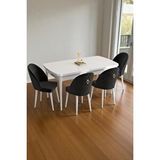 Baresmu Mura Beyaz 80x132 Açılabilir Mdf Masa Yemek Odası Takımı, Mutfak Takımı 4 Adet Sandalye Siyah