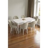 Baresmu Mura Beyaz 80x132 Açılabilir Mdf Masa Yemek Odası Takımı, Mutfak Takımı 6 Adet Sandalye Krem
