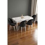 Baresmu Mura Beyaz Mermer 80x132 Açılabilir Mdf Masa Yemek Odası Takımı, Mutfak Takımı 4 Adet Sandalye Siyah