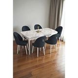 Baresmu Mura Beyaz Mermer 80x132 Açılabilir Mdf Masa Yemek Odası Takımı, Mutfak Takımı 6 Adet Sandalye Antrasit
