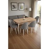 Baresmu Mura Meşe 80x132 Açılabilir Mdf Masa Yemek Odası Takımı, Mutfak Takımı 4 Adet Sandalye Gri