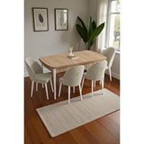Baresmu Mura Meşe 80x132 Açılabilir Mdf Masa Yemek Odası Takımı, Mutfak Takımı 4 Adet Sandalye Krem