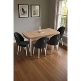 Baresmu Mura Meşe 80x132 Açılabilir Mdf Masa Yemek Odası Takımı, Mutfak Takımı 4 Adet Sandalye Siyah