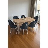 Baresmu Mura Meşe 80x132 Açılabilir Mdf Masa Yemek Odası Takımı, Mutfak Takımı 6 Adet Sandalye Antrasit