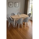 Baresmu Mura Meşe 80x132 Açılabilir Mdf Masa Yemek Odası Takımı, Mutfak Takımı 6 Adet Sandalye Gri
