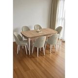 Baresmu Mura Meşe 80x132 Açılabilir Mdf Masa Yemek Odası Takımı, Mutfak Takımı 6 Adet Sandalye Krem