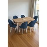 Baresmu Mura Meşe 80x132 Açılabilir Mdf Masa Yemek Odası Takımı, Mutfak Takımı 6 Adet Sandalye Lacivert