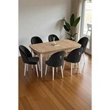 Baresmu Mura Meşe 80x132 Açılabilir Mdf Masa Yemek Odası Takımı, Mutfak Takımı 6 Adet Sandalye Siyah