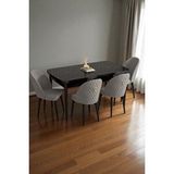 Baresmu Mura Siyah Mermer 80x132 Açılabilir Mdf Masa Yemek Odası Takımı, Mutfak Takımı 4 Adet Sandalye Gri