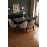 Baresmu Mura Siyah Mermer 80x132 Açılabilir Mdf Masa Yemek Odası Takımı, Mutfak Takımı 4 Adet Sandalye Kahverengi