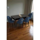 Baresmu Mura Siyah Mermer 80x132 Açılabilir Mdf Masa Yemek Odası Takımı, Mutfak Takımı 4 Adet Sandalye Lacivert