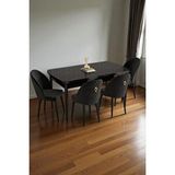 Baresmu Mura Siyah Mermer 80x132 Açılabilir Mdf Masa Yemek Odası Takımı, Mutfak Takımı 4 Adet Sandalye