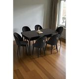 Baresmu Mura Siyah Mermer 80x132 Açılabilir Mdf Masa Yemek Odası Takımı, Mutfak Takımı 6 Adet Sandalye