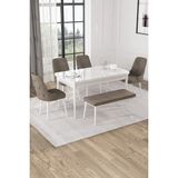 Baresmu Nice Beyaz 80X132 Açılabilir Mdf Masa Yemek Odası Takımı, Mutfak Takımı 4 Adet Sandalye, 1 Bench - Cappuccino