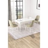 Baresmu Nice Beyaz 80X132 Açılabilir Mdf Masa Yemek Odası Takımı, Mutfak Takımı 4 Adet Sandalye - Krem