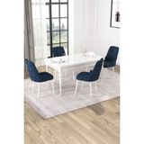Baresmu Nice Beyaz 80X132 Açılabilir Mdf Masa Yemek Odası Takımı, Mutfak Takımı 4 Adet Sandalye - Lacivert