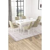 Baresmu Nice Beyaz 80X132 Açılabilir Mdf Masa Yemek Odası Takımı, Mutfak Takımı 6 Adet Sandalye - Krem