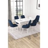 Baresmu Nice Beyaz 80X132 Açılabilir Mdf Masa Yemek Odası Takımı, Mutfak Takımı 6 Adet Sandalye - Lacivert