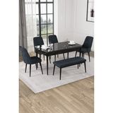 Baresmu Nice Siyah Mermer Desen 80X132 Açılabilir Mdf Masa Yemek Odası Takımı, Mutfak Takımı 4 Adet Sandalye, 1 Bench - Antrasit