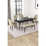Baresmu Nice Siyah Mermer Desen 80X132 Açılabilir Mdf Masa Yemek Odası Takımı, Mutfak Takımı 4 Adet Sandalye, 1 Bench - Krem