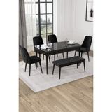 Baresmu Nice Siyah Mermer Desen 80X132 Açılabilir Mdf Masa Yemek Odası Takımı, Mutfak Takımı 4 Adet Sandalye, 1 Bench