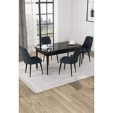 Baresmu Nice Siyah Mermer Desen 80X132 Açılabilir Mdf Masa Yemek Odası Takımı, Mutfak Takımı 4 Adet Sandalye - Antrasit