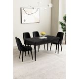 Baresmu Nice Siyah Mermer Desen 80X132 Açılabilir Mdf Masa Yemek Odası Takımı, Mutfak Takımı 4 Adet Sandalye