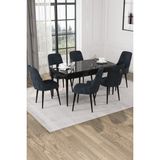 Baresmu Nice Siyah Mermer Desen 80X132 Açılabilir Mdf Masa Yemek Odası Takımı, Mutfak Takımı 6 Adet Sandalye - Antrasit