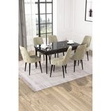 Baresmu Nice Siyah Mermer Desen 80X132 Açılabilir Mdf Masa Yemek Odası Takımı, Mutfak Takımı 6 Adet Sandalye - Krem
