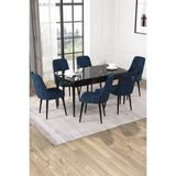Baresmu Nice Siyah Mermer Desen 80X132 Açılabilir Mdf Masa Yemek Odası Takımı, Mutfak Takımı 6 Adet Sandalye - Lacivert