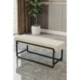 Baresmu Sora Modüler Bench – Baby Face Kumaş, Demonte, Siyah Metal Ayaklı Modern Puf & Oturma Bankı - Krem