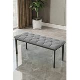 Baresmu Süme Bench Puf – Kapitoneli Oturma Bankı 105X40 cm | Modern Bench Puf Siyah Metal Ayaklı Kapitoneli - 105 x 45 - Gri
