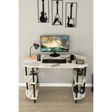 Barin Design 120 cm Çalışma Masası Bilgisayar Masası 2 Raflı Kitaplık Ofis Ders Masası Ahşap Metal Ayaklı - Beyaz Mermer