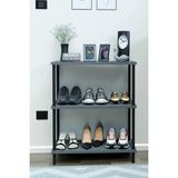Barin Design 3 Katlı Ayakkabılık Raf - Çevir Tak Sistemli | Kolay Kurulum | Metal Gövde | Ahşap Raflı Organizer - Antrasit