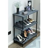 BARIN DESIGN 3 Katlı Ayakkabılık Raf - Çevir Tak Sistemli | Kolay Kurulum | Metal Gövde | Ahşap Raflı Organizer