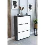Barin Design 3 Raflı Ayakkabılık Düşer Kapak Kayar Kapak Vestiyer Portmanto Katlı Bölmeli Kapı Önü Modern - Antrasit - Beyaz