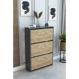 Barin Design 3 Raflı Ayakkabılık Düşer Kapak Kayar Kapak Vestiyer Portmanto Katlı Bölmeli Kapı Önü Modern - Atlantik Çam - Antrasit