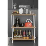 Barin Design 3 Raflı Çevir-Tak Beyaz Metal Gövdeli Çok Amaçlı Mutfak Rafı ve Organizer Raf Düzenleyici Raf - Atlantik Çam