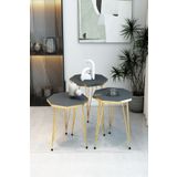 BARIN DESIGN 3'lü Sekizgen Zigon Sehpa Seti - Gold Metal Ayaklı, Modern & Şık Yan Sehpa, Dayanıklı Salon Ofis